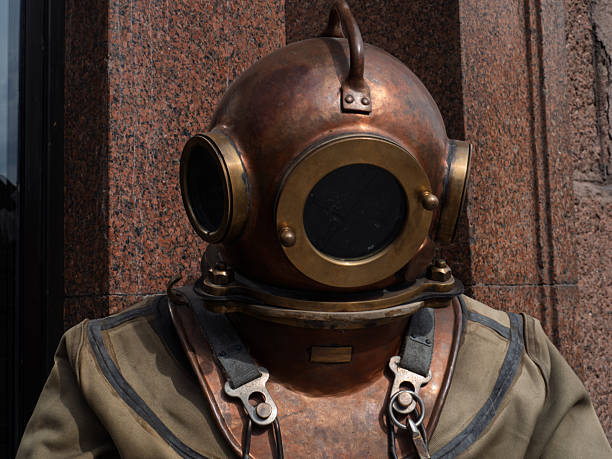 Vintage Deep Sea Diver Helmet Displayed in Urban Setting