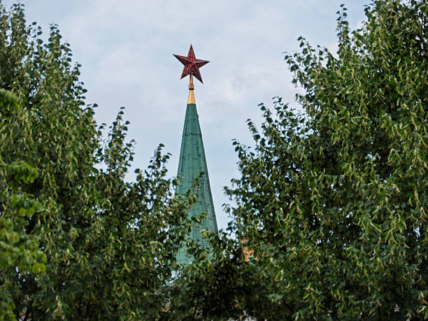 Kremlin Tower in Moscow Framed by Lush Trees