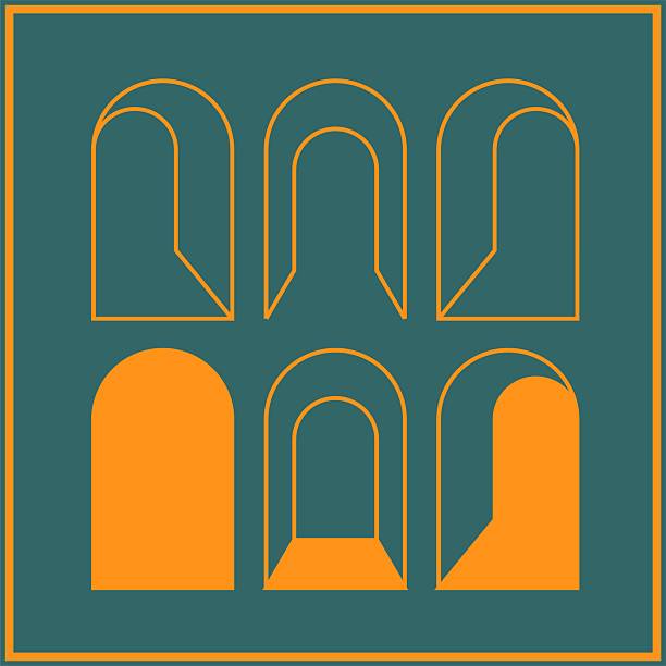 stockillustraties, clipart, cartoons en iconen met door entrance window art deco design elements - boog architectonisch element