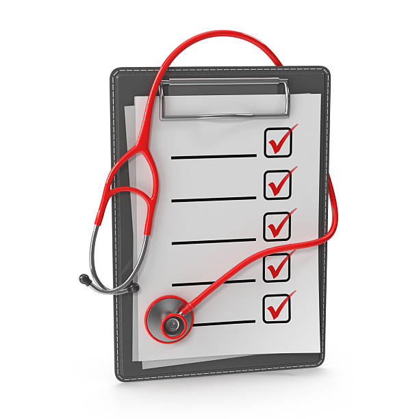 istock Medical checklist with red stethoscope and check marks 2230288115