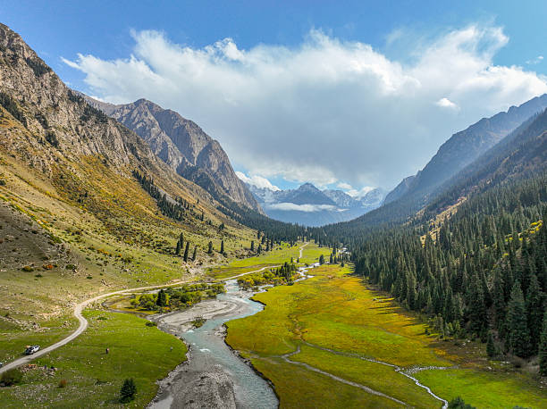 istock Picturesque mountain valley with a river and green meadows 2230306755
