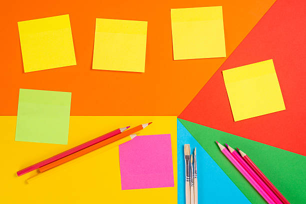 istock Sticky Notes and Pencils on Geometric Background 2230317642