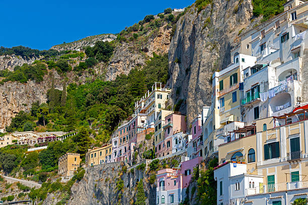 Old traditional houses architecture on the hill of Positano island in Italy