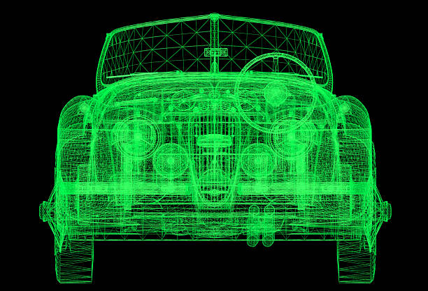 Old style sport car model on black background.