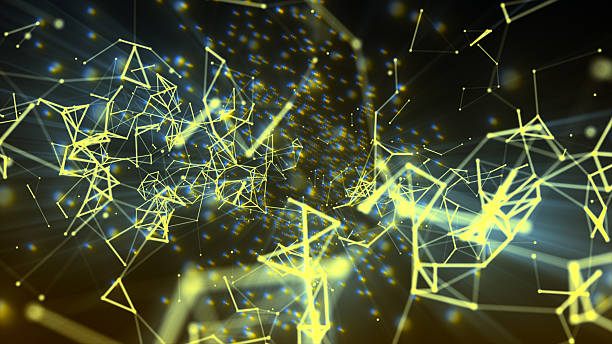 istock Abstract gradient blurred background with motion yellow plexus of dots and lines 2230338219