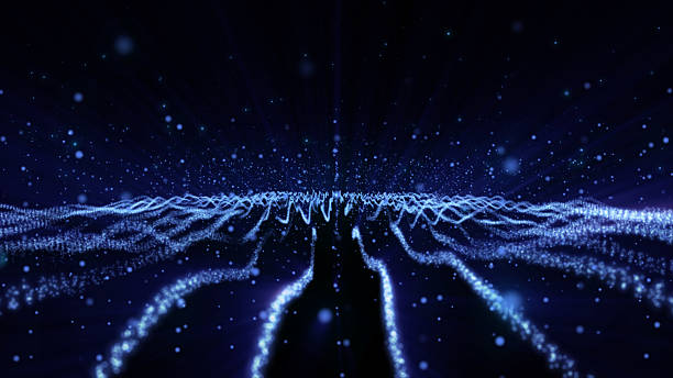 istock Abstract blue color digital particles wave with dust and light 2230338634