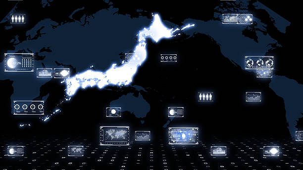 Digital transformation map of Japan, smart technology, innovation theme