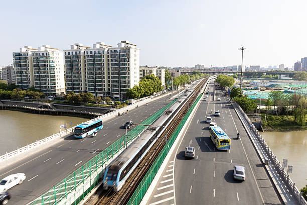 High angle shot of highway and subway