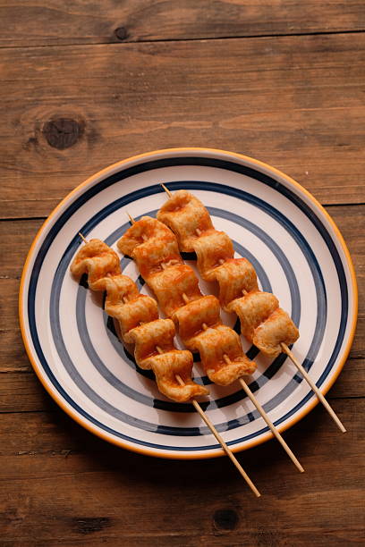 Odeng is an Asian style fish cake usually filled with fish with salt, water, starch and eggs. spicy odeng