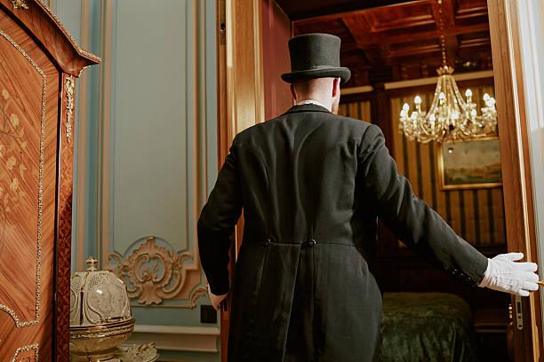 istock Middle Aged Caucasian Man Wearing Tuxedo Entering Luxurious Room 2230384113
