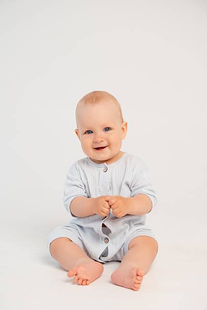 istock baby boy on a white isolated background, space and room for text 2230385173
