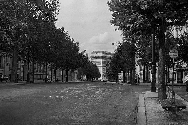 Paris, France - September 1, 1974: view of Arc de Triomphe from Avenue Mac-Mahon