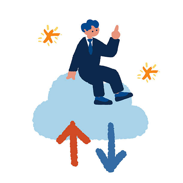 istock Hand-drawn illustration of a businessman riding a cloud 2230393702