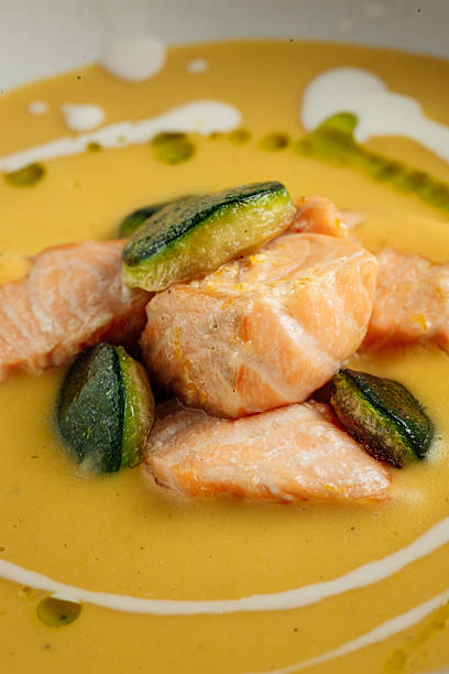 istock Creamy Pumpkin Soup with Salmon and Zucchini 2230394000