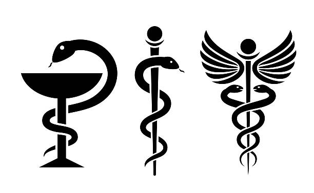 Medical snake vector icons set, caduceus symbol isolated on white background