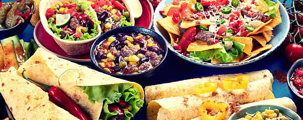 istock Mexican food mix on blue background 2230398580