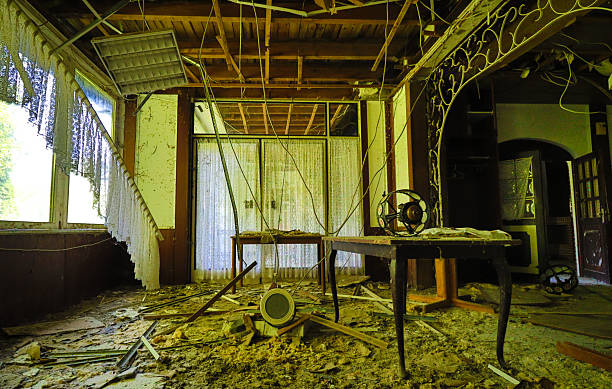 empty Dinner Room with Tables in a lost place Motel