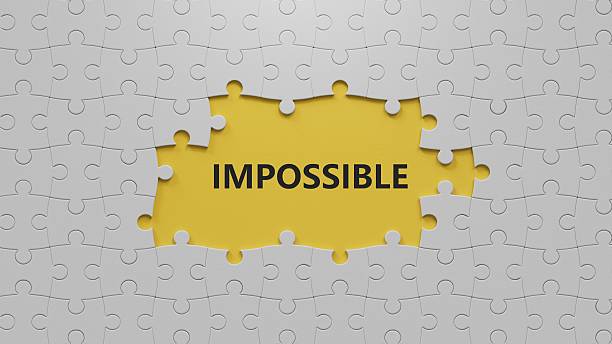 istock impossible.The white puzzle pieces with missing pieces spelling.Flat lay view from above on yellow background with The white puzzle pieces with missing pieces buttons.IT technology concept.3D rendering on yellow background. 2230401558