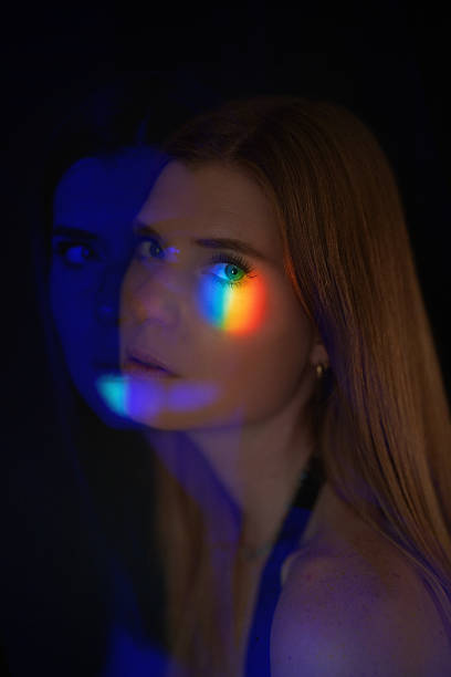 istock Double exposition composition portrait of a  woman on black. 2230402015