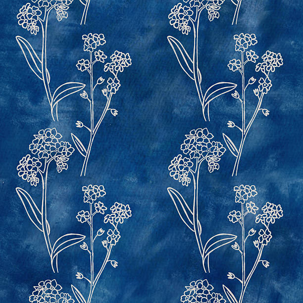 istock Seamless pattern of hand-drawn wildflowers on a deep blue watercolor background 2230402589