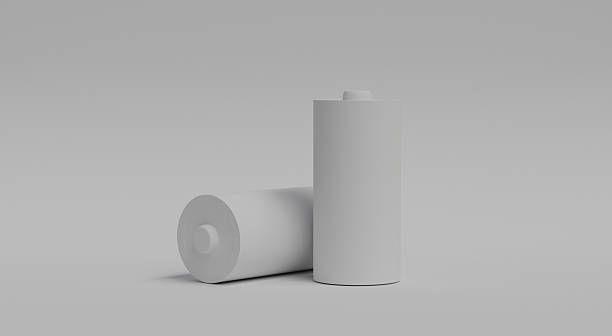 istock 3D visualization of two cylindrical white batteries on white background with shadows as battery template for energy, electricity concept and design 2230405154
