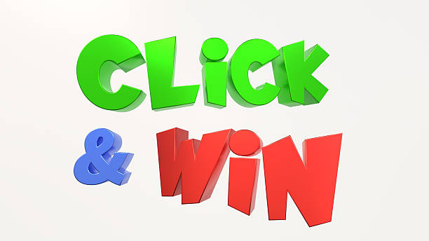 istock Click and win, 3D letters, cartoon. 2230408429