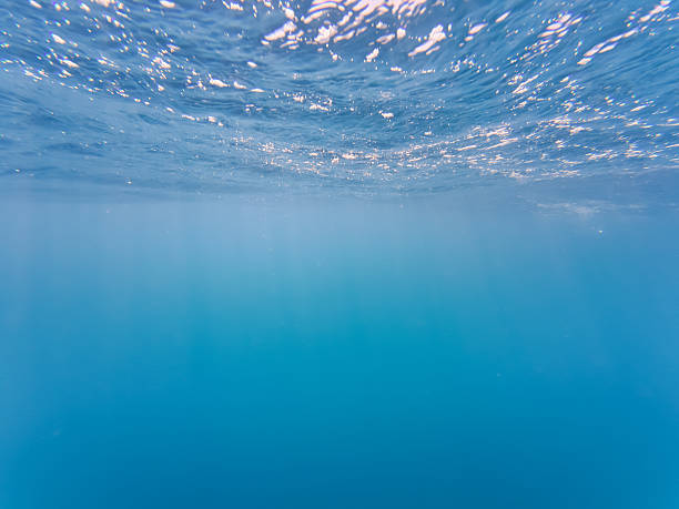 istock Underwater background of a tranquil blue ocean with sunlight rays shining through the water's surface, creating a beautiful, serene pattern. 2230408989
