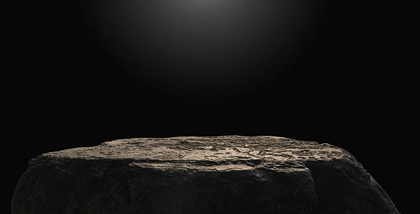 istock Stone, Rock brown Podium isolated on Dark Wall Studio light black Backgrounds 2230426201
