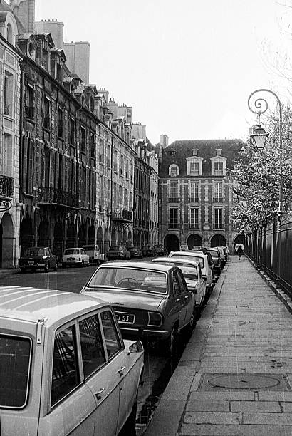 Paris, France - September 1, 1974: parking space of Place des Vosges