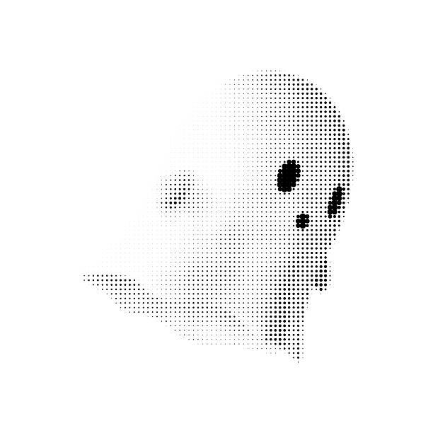 istock Scared ghost vector illustration in black and white halftone style. Retro cartoon character with shocked expression. Isolated Halloween design perfect for posters, decor, and digital use. 2230428286