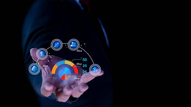 istock Businessman analyst manages the system database, and analysis data plans, and reports GDP marketing KPI sale. shows a dashboard chart. analytics business concept 2230429354