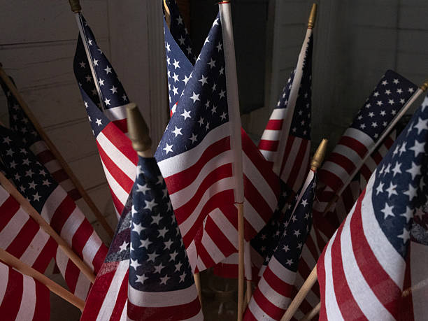 istock Decorative American flags stored on gardening bench for use on holidays 2230431649