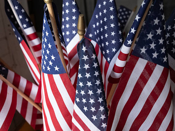 istock Decorative American flags stored on gardening bench for use on holidays 2230432283