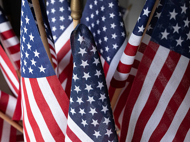 istock Decorative American flags stored on gardening bench for use on holidays 2230432338