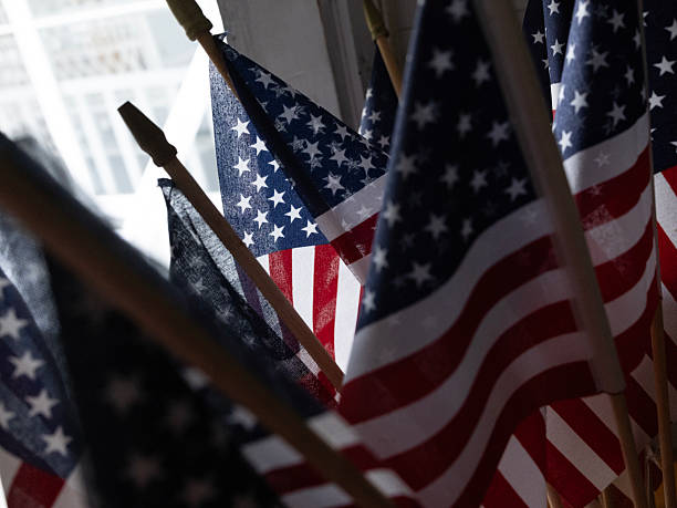 istock Decorative American flags stored on gardening bench for use on holidays 2230432439