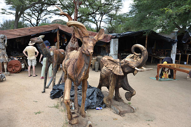 Windhoek, Namibia - Jan 31, 2016: The biggest craft market in Namibia near Windhoek. Local hand made toys and other african goods very popular between tourists
