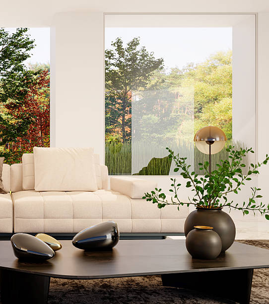 istock Large luxury modern bright interiors Living room mockup illustration 3D rendering image 2230440597