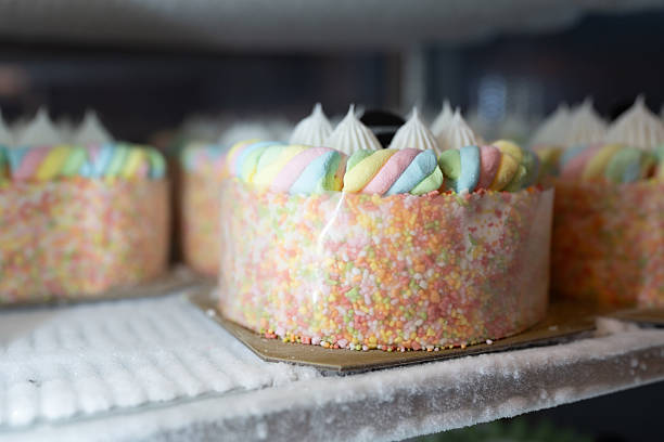 Ice cream cakes display in freeze