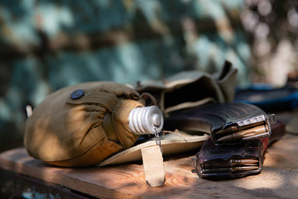 Isolated Vintage Military Canteen with Canvas Strap and Aged Texture