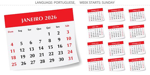 istock PORTUGUESE monthly calendars for 2026 year. Vector collection pages set illustration Portugal. Week starts Sunday 2230455009