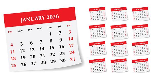 istock 2026 calendar. A vector collection of English monthly calendars page with shadow with 12 months. Design Sunday start 2230455083