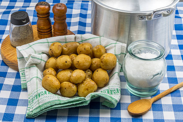 Basket with stewed potatoes and props