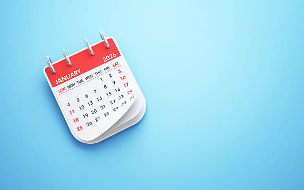 istock January 2026 Calendar on blue background, Desk Calendar 2230459533
