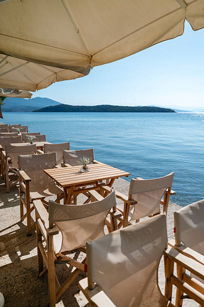 istock Traditional Greek restaurant by the sea 2230477000