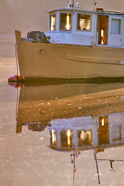 Rustic boat docked in a bay  found on the Saanich Peninsula on Vancouver Island, British Columbia