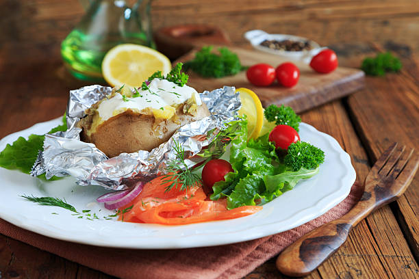 istock Baked potato with herb quark and smoked salmon 2230487206