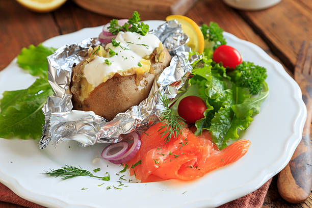 istock Baked potato with herb quark and smoked salmon 2230487209