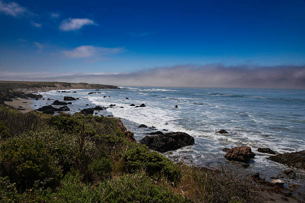 The waves crash against the rugged coastline with a booming roar on Elephant Seal Vista Point at Piedras Blancas