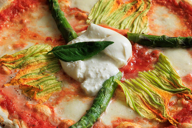 Italian food, Squash blossom, zucchini flowers, asparagus pizza