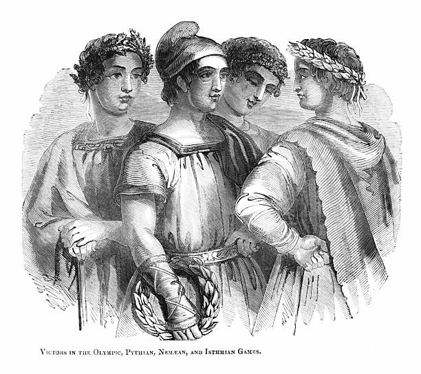 Young men who won in the Olympics, and other Greek and Roman games in ancient history. Illustration published 1837. Original edition is from my own archives. Copyright has expired and is in Public Domain.